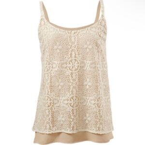 CAbi #798 It Girl Cami Cream Lace Overlay Tank